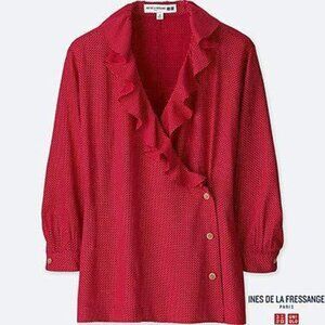 Uniqlo x Ines de la Fressange Red Dot Wrap Blouse Size L